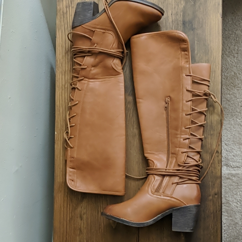 NWOT Rue21 Brown Knee High Lace Up Boots